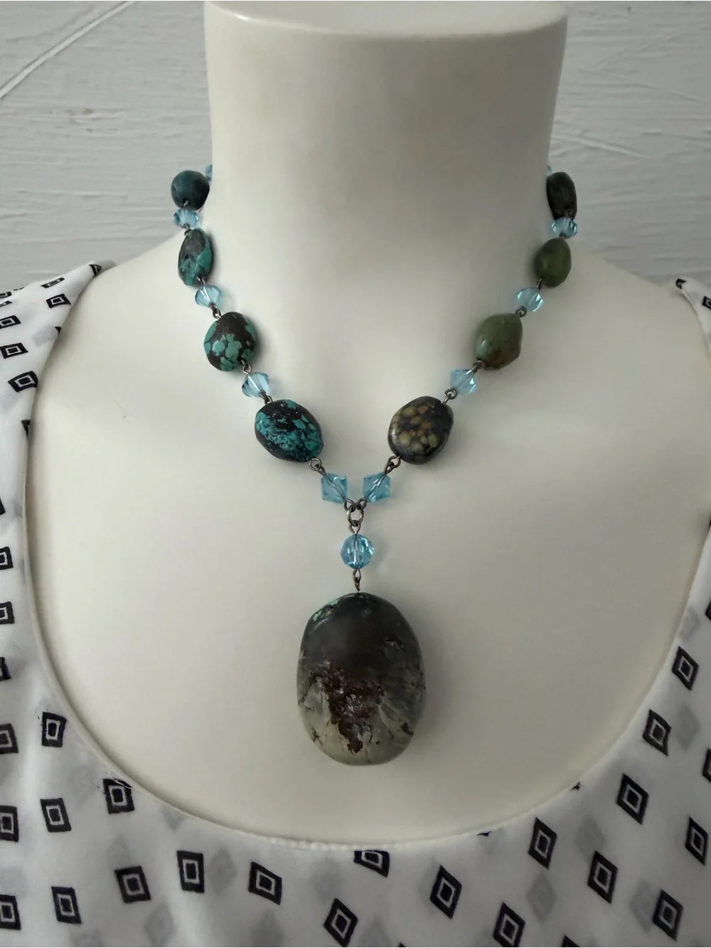 Turquoise and Aqua Stone Pendant Necklace